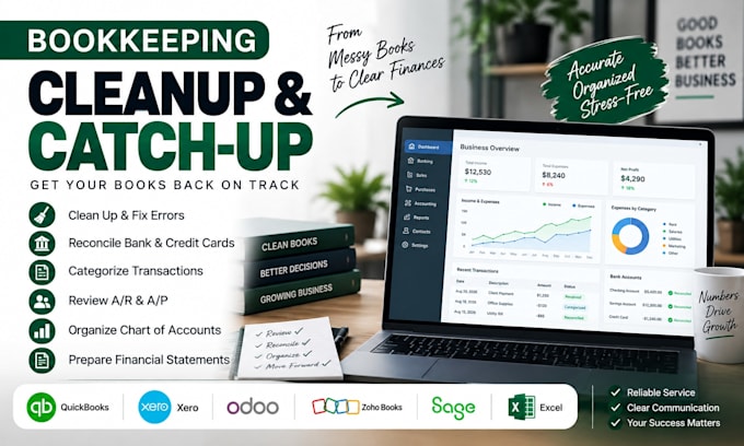 clean up, catch up and reconcile your bookkeeping