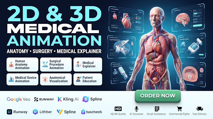 create 2d 3d medical video, anatomy explainer video surgery animation