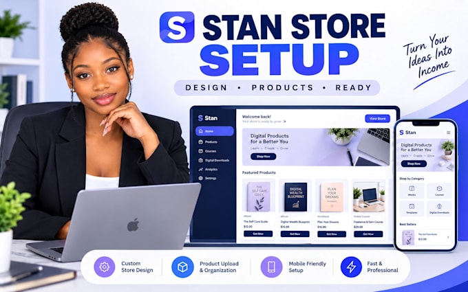 setup and design your stan store and upload digital products
