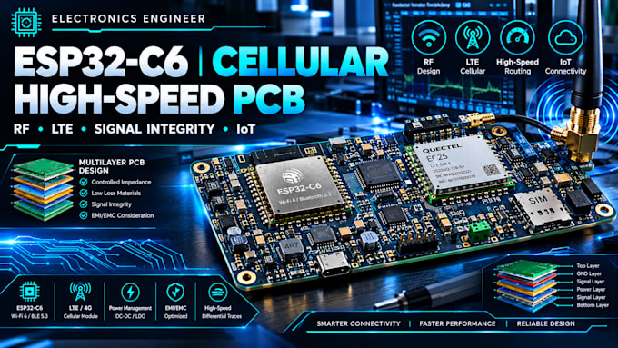design esp32c6, cellular and high speed pcb