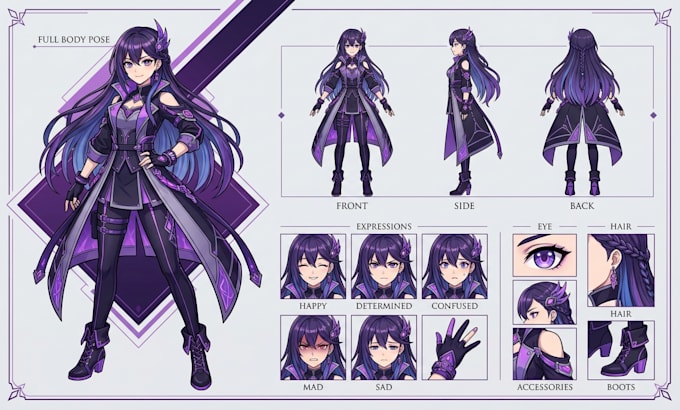 design an original anime character and reference sheet