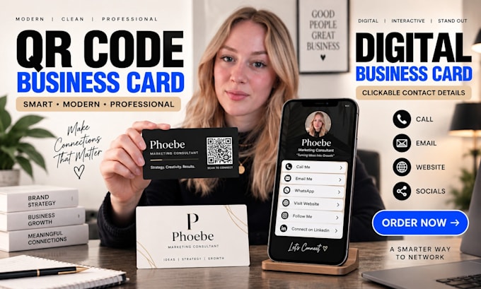design qr code business cards , digital cards,  clickable contact details