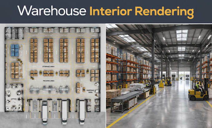 create warehouse interior visualization industrial facility architectural render