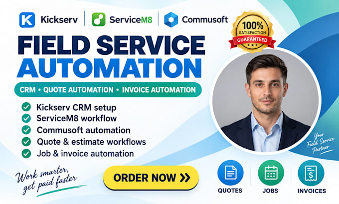 setup kicksery servicem8 commusoft crm quote invoice automation