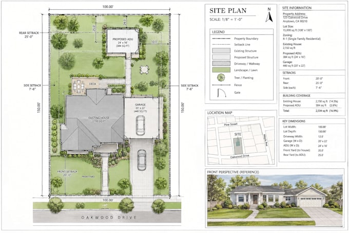 create a residential plot plan for adu, garage, deck, shed or additions