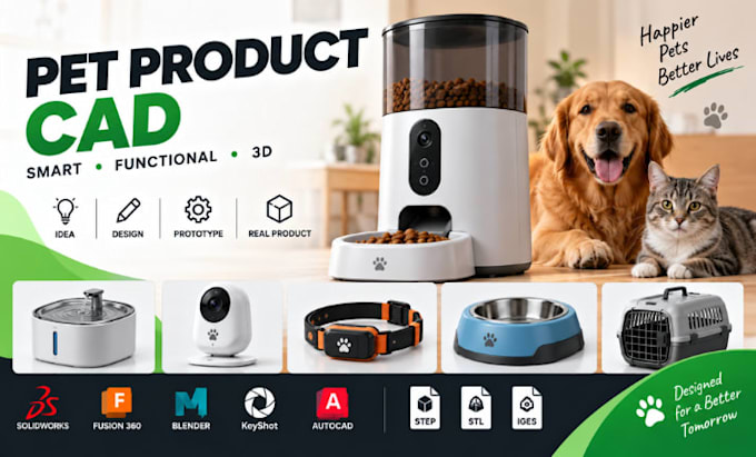 do smart pet product cad, feeder, dog accessories, 3d design