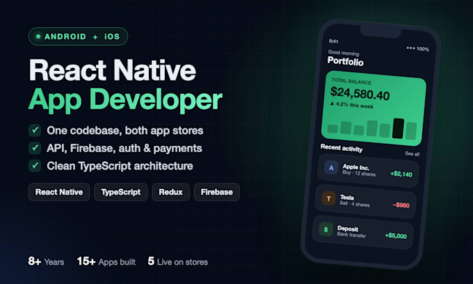 develop a cross platform react native app for android and ios