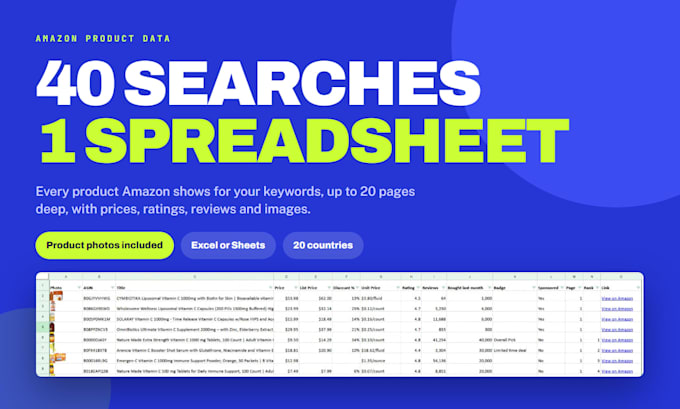 scrape amazon search results into a clean excel product data sheet