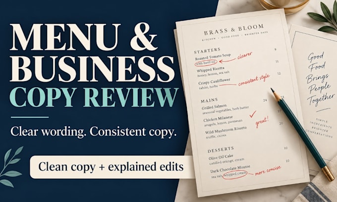 proofread and polish your restaurant menu or business copy