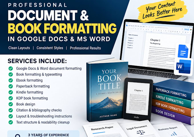 do book formatting, kindle formatting and book typesetting