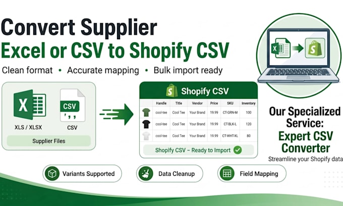 convert supplier excel or CSV to shopify matrixify format