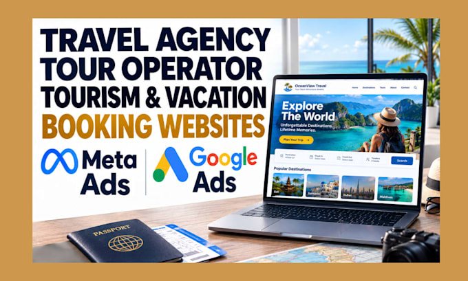 design travel agency, tour operator, tourism and vacation booking websites ads