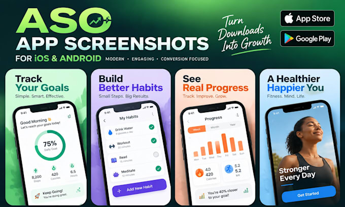 design aso app screenshots for ios and android apps
