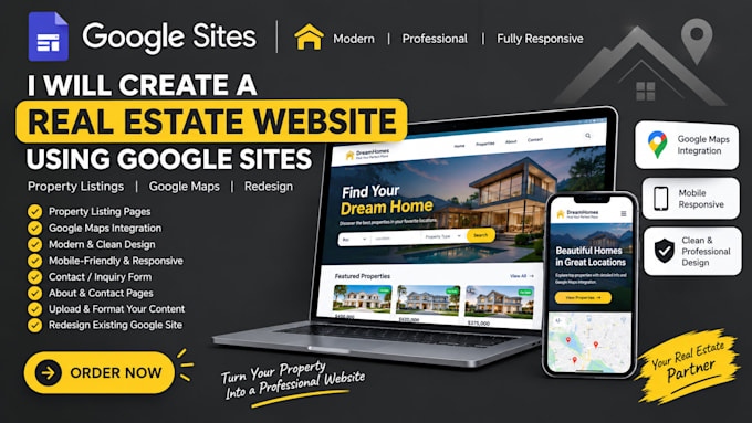 create google sites real estate website, property listing, website redesign