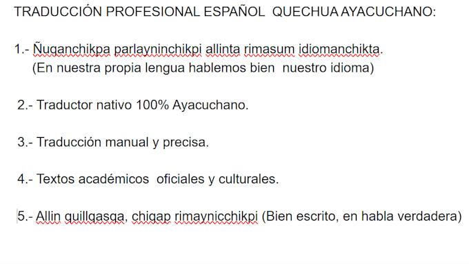 traduzco de español a quechua y viceversa