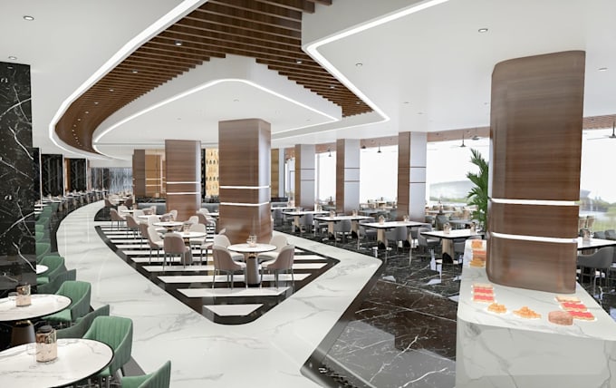 cgi premium restaurant,dining hall layout,3d lobby lounge render,eatery interior