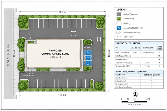 design parking lot layouts and calculate permit requirements