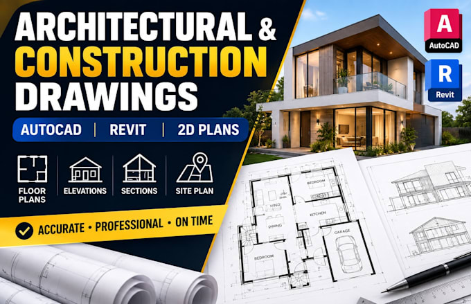 architectural, construction drawings in autocad, revit