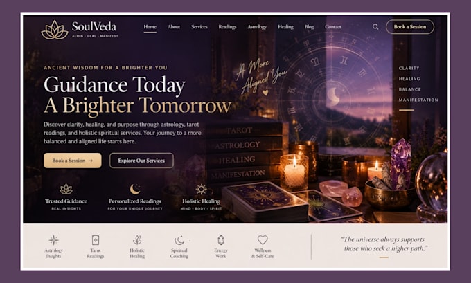 spiritual website astrology spiritual booking tarot reading holistic website