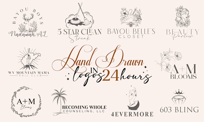 create custom hand drawn boho style vintage logo design