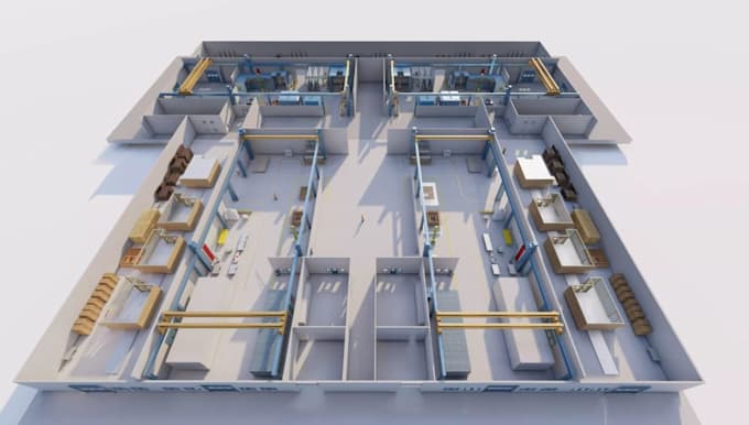 sketchup 3d factory layout,warehouse spatial plan,industrial space, revit render