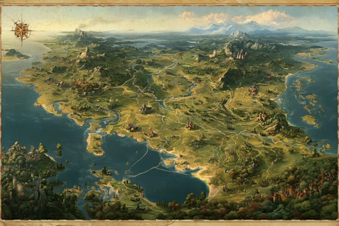 do custom conceptual fantasy game map illustration