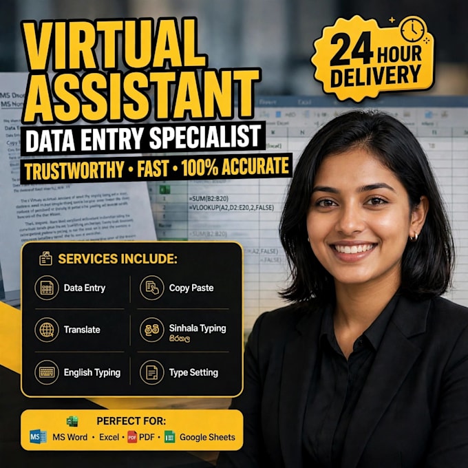 do sinhala typing, english typing, data entry and copy paste work