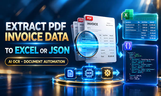 extract pdf invoice data to excel or json with ai ocr and document automation