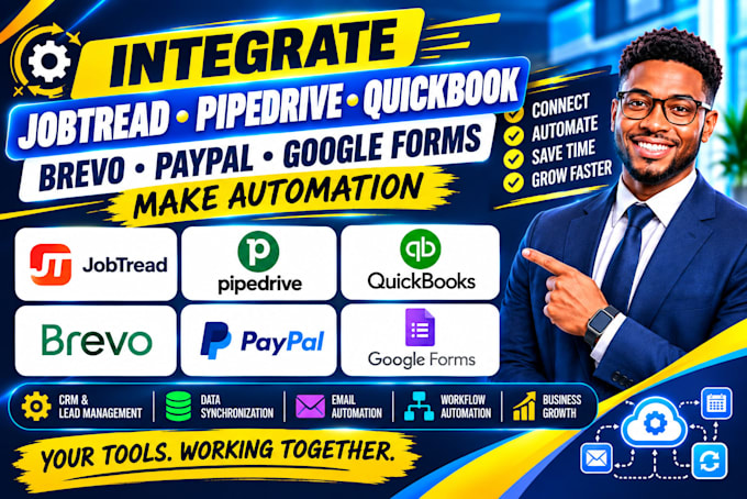 integrate jobtread pipedrive quickbook brevo paypal google forms make automation