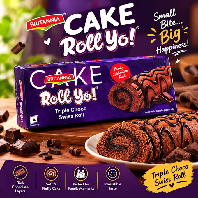3d floating product poster  and snacks ads like britain cake