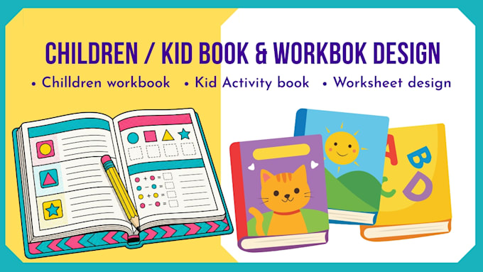 educational kid activity workbook worksheet, children illustration book cover