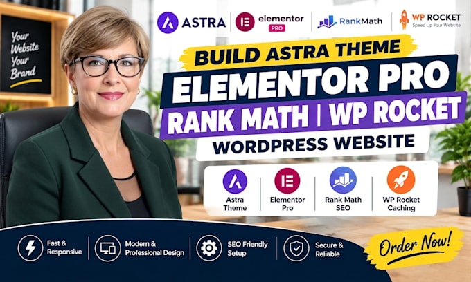 build astra theme elementor pro rank math wp rocket wordpress website