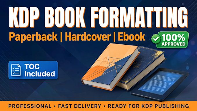 format your book for amazon KDP paperback, hardcover and ebook with toc