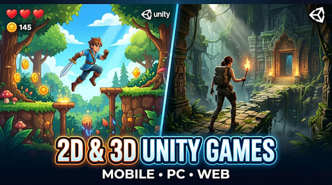 develop 2d and 3d unity games for mobile PC and web