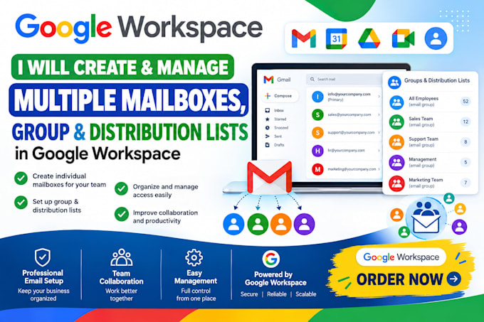 create and manage mailboxes, groups and distribution lists in google workspace