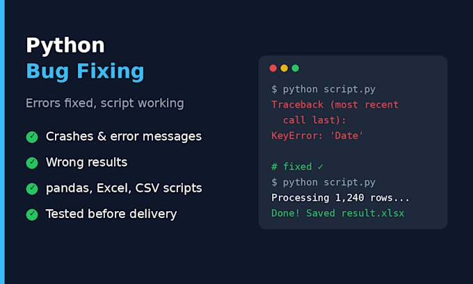 fix bugs and errors in your python script