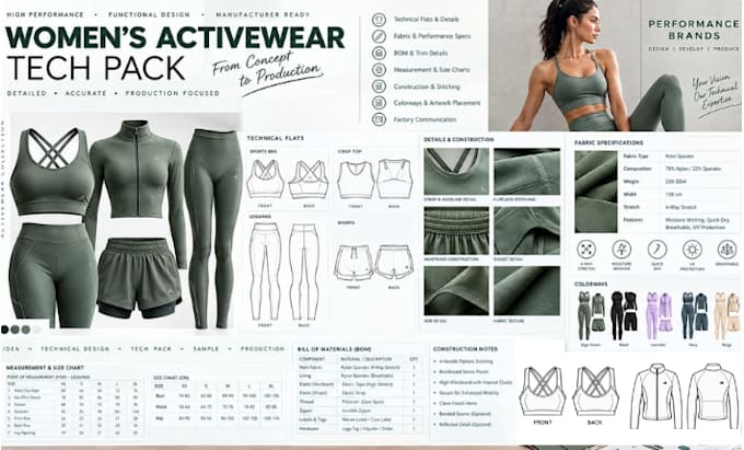 create factory ready womenswear tech pack with technical flats and bom