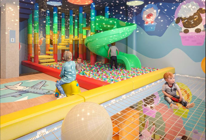 Render 3d indoor playground,daycare interior design,kids play area,kids ...