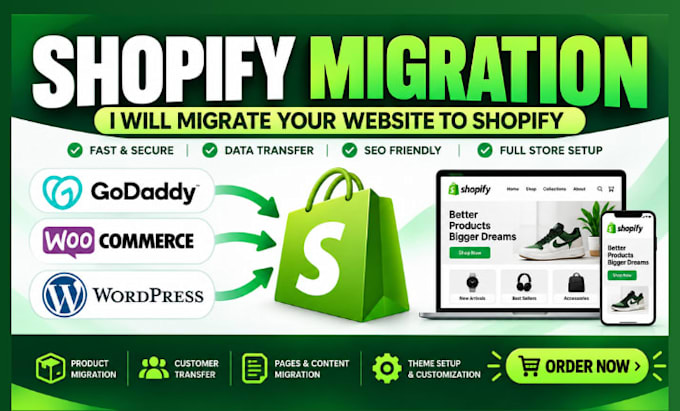 migrate godaddy to shopify wordpress to shopify woocommerce website to shopify