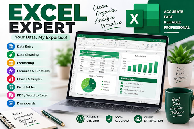 do excel data entry, formulas, charts and data analysis