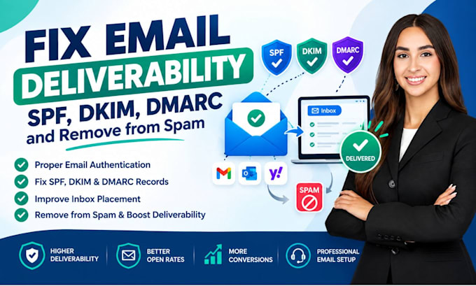 fix email deliverability, spf, dkim, dmarc, and remove from spam