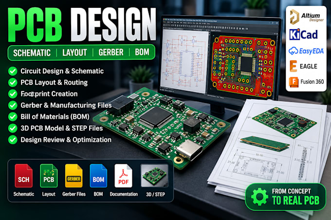 design pcb schematic, pcb layout, gerber and bom files