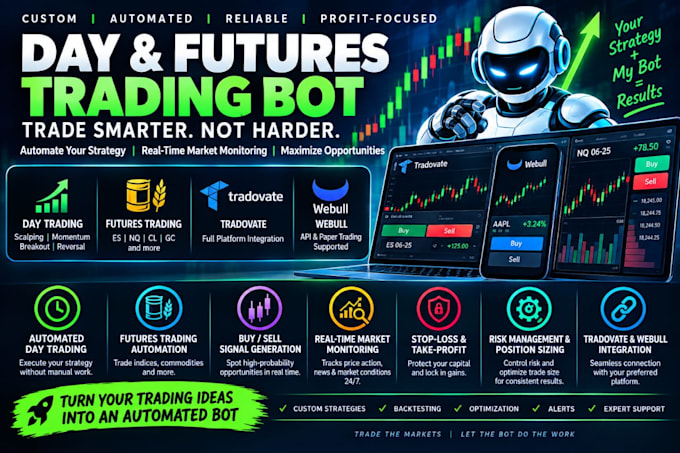 develop profitable day trading bot, futures trading bot, tradovate bot, webull