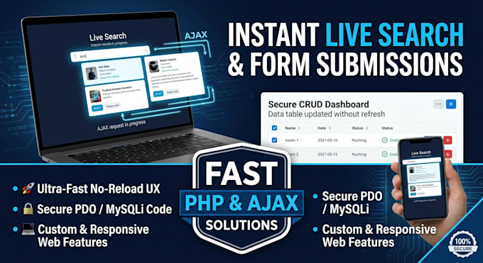 create dynamic PHP ajax dynamic forms, live search, and web features