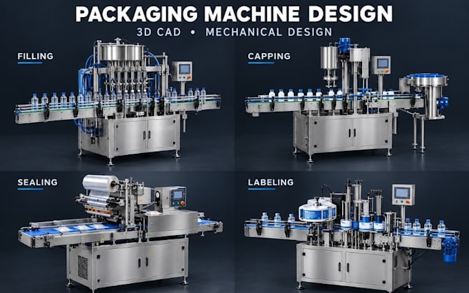 design filling capping sealing labeling wrapping packaging machines 3d cad