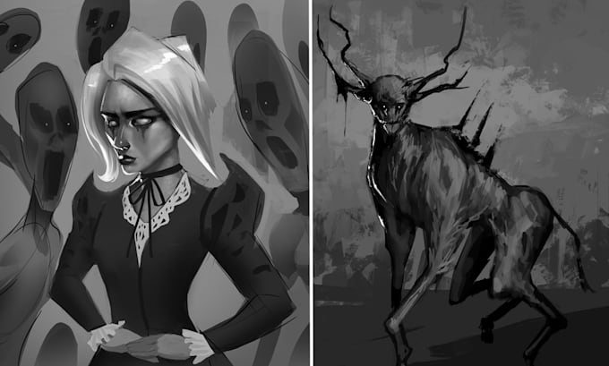 draw dark fantasy character creatures illustrations