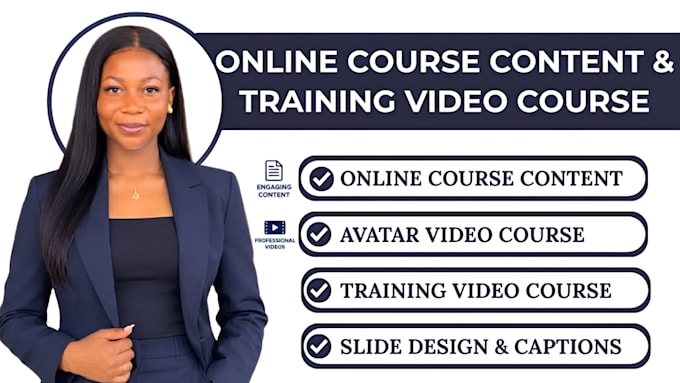 create an online course content, avatar video course, training video course, ppt