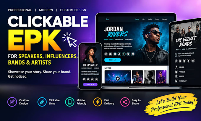 create a professional clickable epk for speakers, influencers and bands