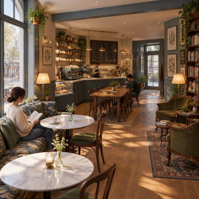 design professional restaurant, cafe, kiosk, and bakery interior with 3d layout