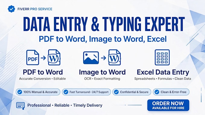do fast typing, data entry, pdf to word, copy paste work